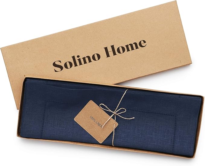 Solino Home Square Placemats Set of 4-100% Pure Linen Navy Blue Cloth Placemats 14 x 14 Inch - Classic Hemstitch, Machine Washable Place Mats for Winter