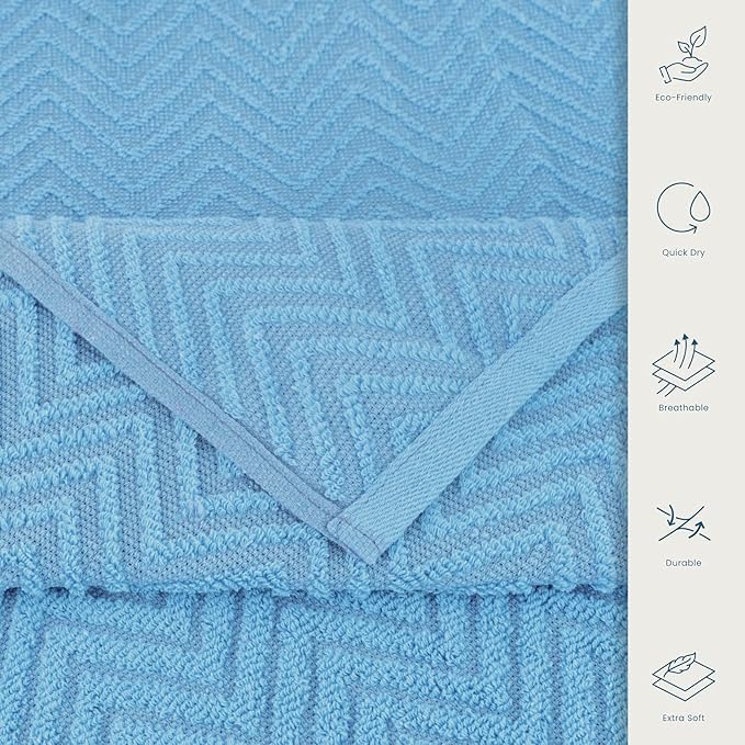 CASA COPENHAGEN Wave Textured 6 Pieces Towel Set- Dusty Blue, 550 GSM 2 Bath Towel 2 Hand Towel 2 Washcloth, Rough & Tough Use Cotton Towels Gift Set for Bathroom