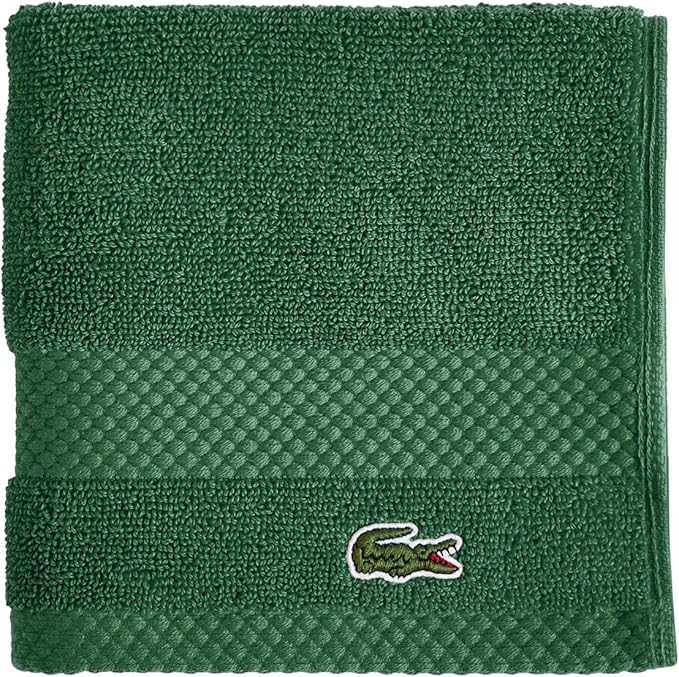 Lacoste Heritage 100% Supima Cotton Wash Cloth, Croc Green, 13" x 13" – Highly Absorbent & Quick Drying, Premium Super Soft Bath Towel, Bathroom Essential, Gift for All Occasions, Machine Washable