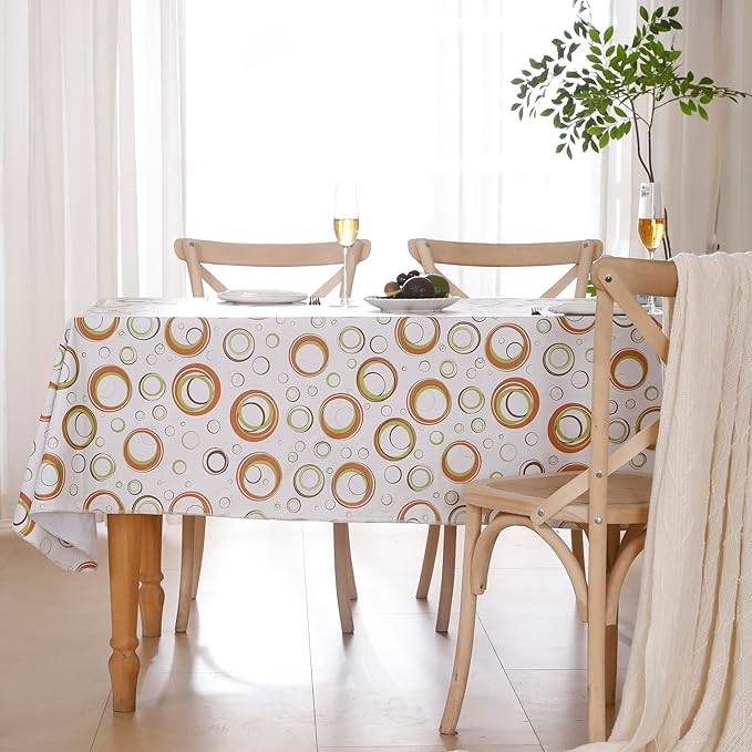 Walrus Heavy Duty Vinyl Tablecloth with Flannel Backing Waterproof Oil-Proof Plastic Table Cloth Stain-Resistant Wipeable Rectangle or Square Table Cover for Indoor and Outdoor (Circle,52x70 Inch)