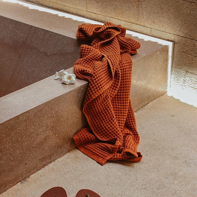 sea me at home Waffle Bath Sheet Set, 100% Turkish Cotton, Includes 1 Bath Sheet, 1 Hand Towel, 2 Face Towels