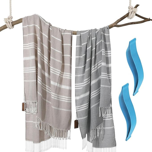 2 Packs Turkish Beach Towel Bathroom Bath Hiking Towels for Adult Soft Cotton Extra Large Summer Vacation No Sand Repels Fast Drying Compact Packable Thin Sandrpoof Repellent Anti Repels Foldable…