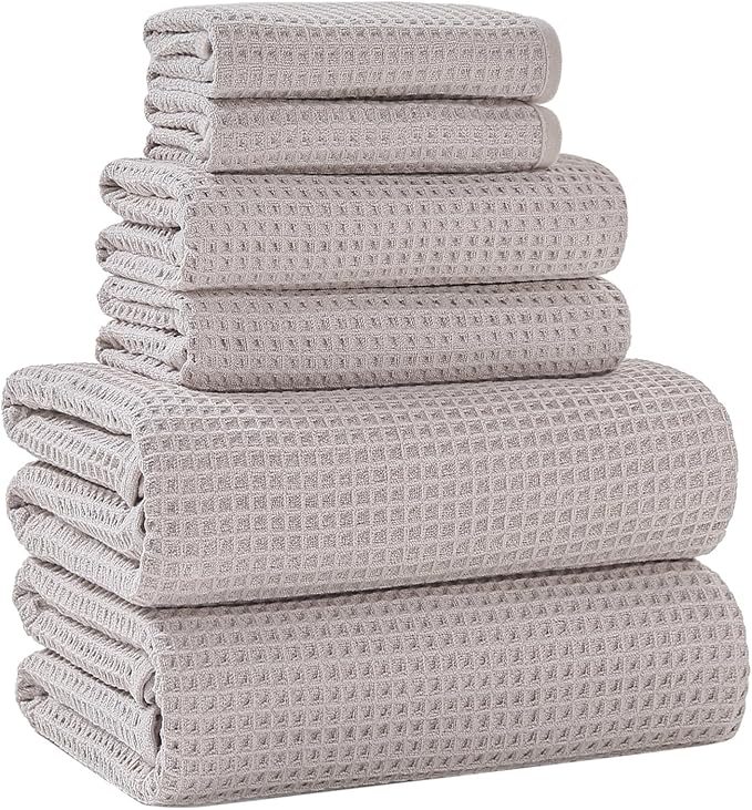 40 x 80 Inches Extra Large Bath Sheets Towels Microfiber Waffle Oversized Bath Towels for Bathroom Quick Dry Lightweight (Beige,6PCS)