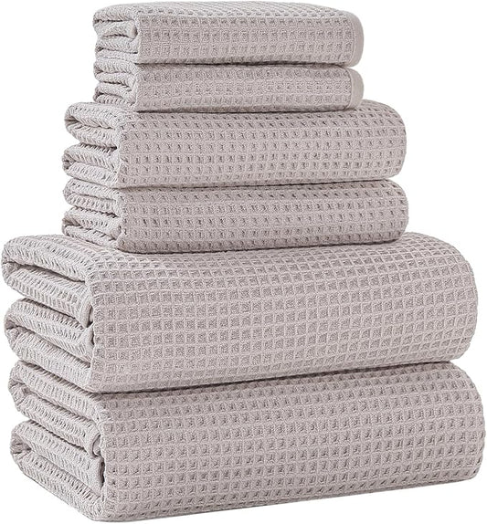 40 x 80 Inches Extra Large Bath Sheets Towels Microfiber Waffle Oversized Bath Towels for Bathroom Quick Dry Lightweight (Beige,6PCS)