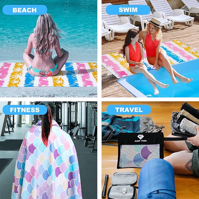 2 Pack Microfiber Beach Towel, Oversized Pool Towel 75”x 35”, Sand-Free Beach Towel, Quick Drying Camping Towel, Super Absorbent Bath Towel Blanket, Soft Breathable and Lightweight