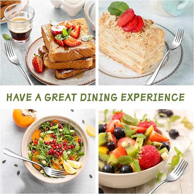 SANTUO Stainless Steel Forks Set, 6PCS 7.3" Salad Forks and 6PCS 6.7" Dessert Forks, Set of 12 Top Food Grade Silverware Forks, Mirror Polished & Dishwasher Safe