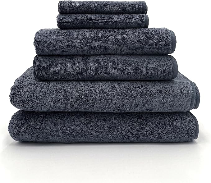 Lincoln & Palm 6 PC Turkish Piped Towel Set, 100% Cotton 650 GSM with Piping | 2 Bath 55x28, 2 Hand 30x30, 2 Face Washcloth 13x13 (6 Piece Towel Set, Navy)