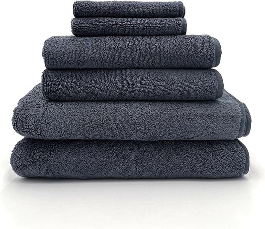 Lincoln & Palm 6 PC Turkish Piped Towel Set, 100% Cotton 650 GSM with Piping | 2 Bath 55x28, 2 Hand 30x30, 2 Face Washcloth 13x13 (6 Piece Towel Set, Navy)