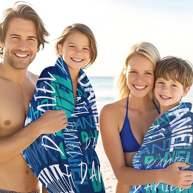 JML Personalized Beach Towel with Name, Custom Beach Towel with Name, Customized Microfiber Pool Towel, Quick Dry & Absorbent Swim Towel for Adult,Anniversary, Birthday, Summer Holiday,Vacation