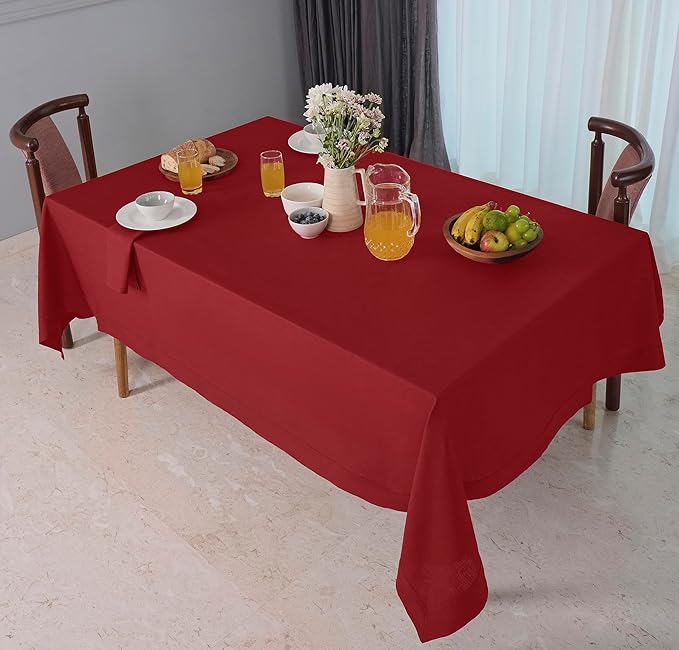 D'Moksha Homes Red Linen Tablecloth 54 x 72 Inch - 100% Pure Linen Tablecloth for Rectangle Tables - Machine Washable Table Cloth for Winter, Holiday, New Year
