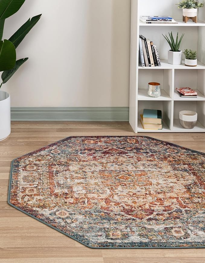 Unique Loom Isabella Collection Area Rug - Adjani (5' 1" Octagon, Multi/ Beige)