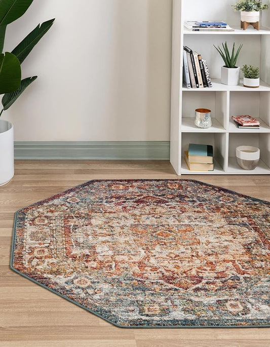 Unique Loom Isabella Collection Area Rug - Adjani (5' 1" Octagon, Multi/ Beige)