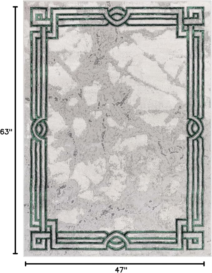 Well Woven Lezlee Abstract Modern 3'11" x 5'3" Area Rug - Emerald Green Marble Border - for Entryway, Office, Living Room