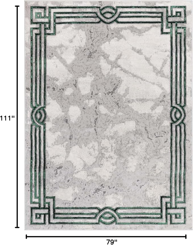 Well Woven Lezlee Abstract Modern 6'7" x 9'3" Area Rug - Emerald Green Marble Border - for Living Room, Dining Room, Bedroom