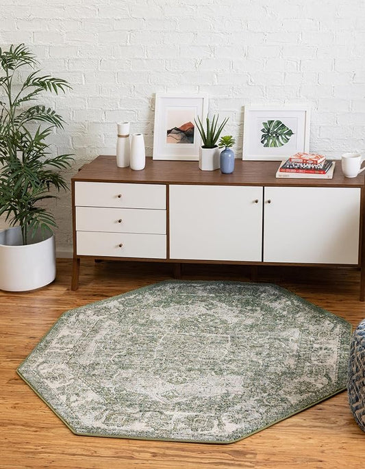 Unique Loom Isabella Collection Area Rug - Adjani (7' 10" Octagon, Green/ Ivory)