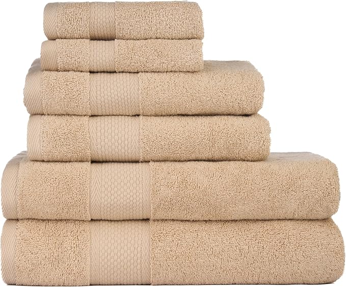 BAGNO MILANO Turkish Towels, Ultra Soft, Plush Luxury Turkih Cotton Bath Towels, Quick Dry Towel Set Made in Turkey (Sand Beige, 6 Pcs Towel Set)