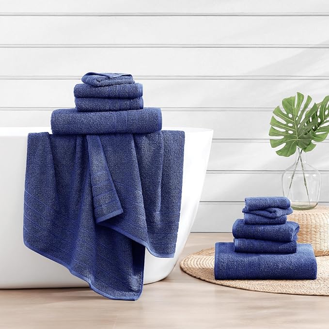 Casa Platino 100% Cotton Luxury Bath Towel Set - 12 Pieces - Ring Spun, Super Soft & Highly Absorbent - 4 Bath, 4 Washcloths, 4 Hand Towels for Bathroom - Holds Well After Multiple Washes - Navy Blue