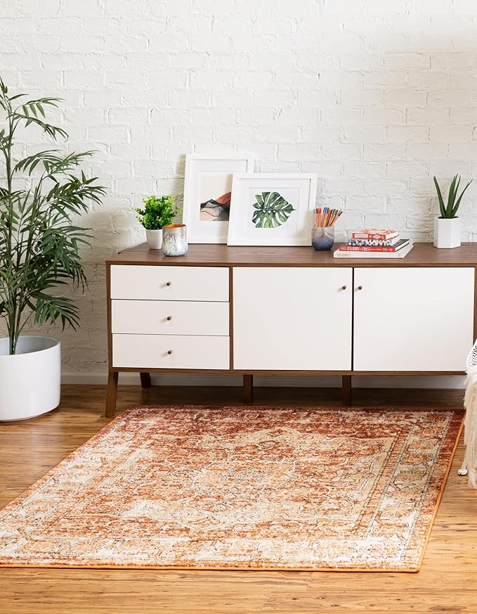 Unique Loom Isabella Collection Area Rug - Adjani (7' 10" Square, Rust Red/ Black)