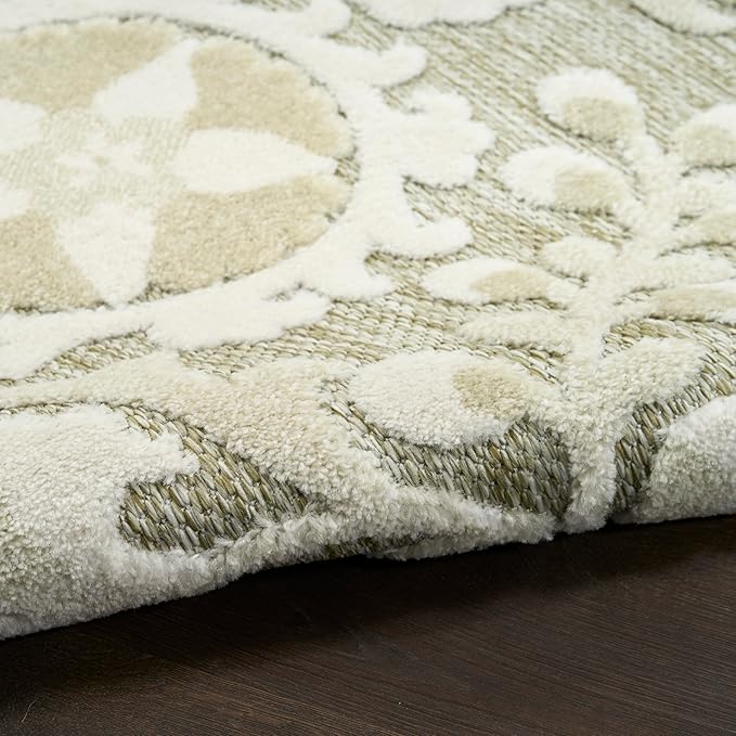 Nourison Home Aloha Ivory Sage 3'6" x 5'6" Area Rug - Easy Clean, Non Shedding, Bed Room, Living Room, Dining Room, Kitchen (4' x 6')