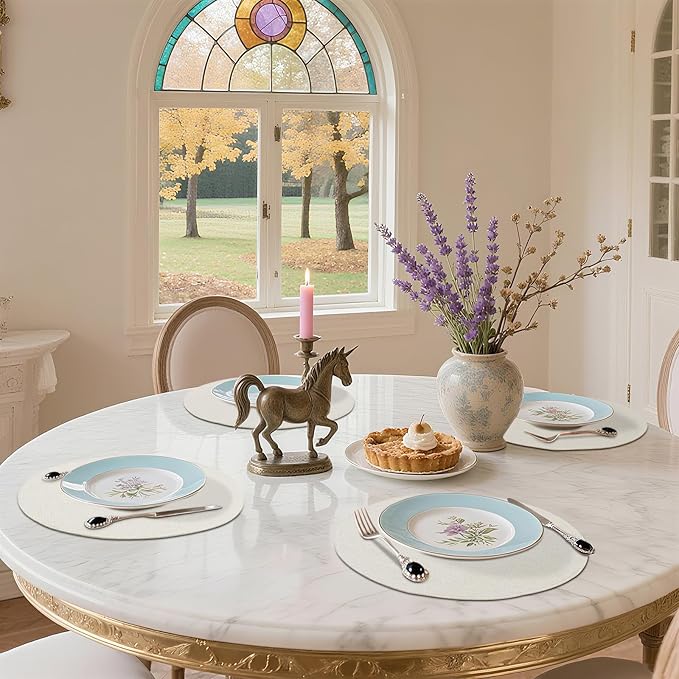 homing 15 Inch Round Cloth Placemats Set of 6, Cotton Linen Blend Washable Table Mats, Farmhouse Dining Place Mats for Indoors & Outdoors, Easy to Clean, Cream