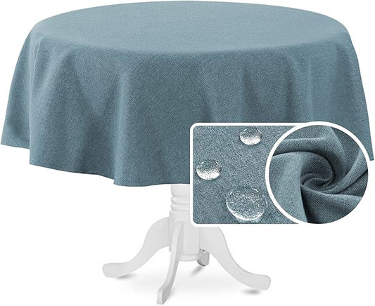 H.VERSAILTEX Linen Textured Tablecloth Round 70 inch Waterproof Decorative Table Cloth Spill-Proof Linen Look Cover for Party Table Extra Soft and Thick Fabric Wrinkle Free, Heather Stone Blue