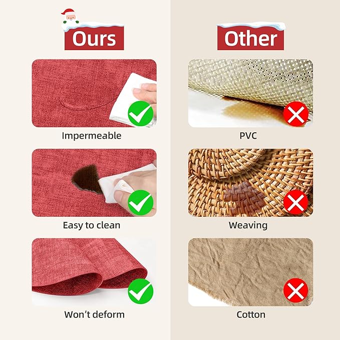 15 inch Faux Leather Round Placemats Set of 4 Non-Slip Washable Wipeable Table Mats, Heat Resistant Waterproof Oilproof Red Place Mats for Christmas, Kitchen, Dining, Party, Outdoor