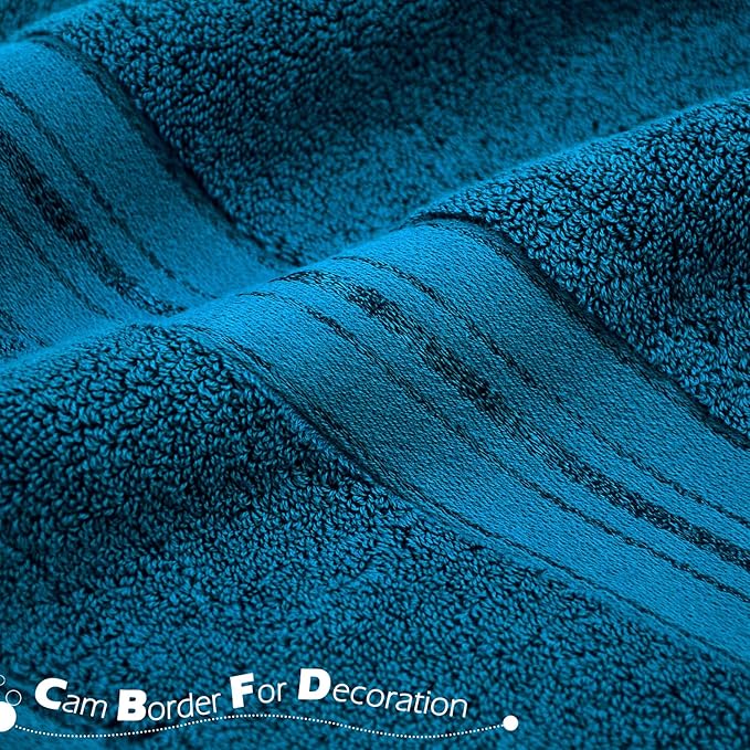 Cleanbear Cotton Hand Towel Thick Bathroom Hand Towels - 2 Pack (Peacock Blue), 13 x 28 Inches