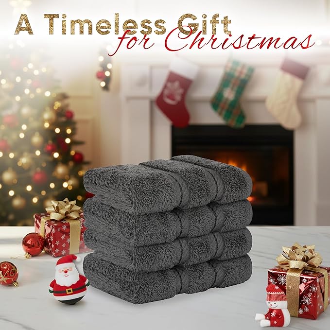American Soft Linen Luxury Washcloths for Bathroom, 600 GSM 100% Cotton 4 Piece Turkish Wash Cloth Set, 13x13 in Soft Rags for Body and Face, Dark Gray Washcloths