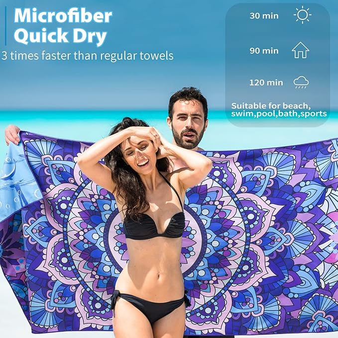 2 Pack Microfiber Thin Beach Towel Lightweight 71x32 Oversized Extra Large Sand Free Towels Quick Dry for Travel Pool Yoga Gym Sports Beach Accessories Vacation Essential Gift