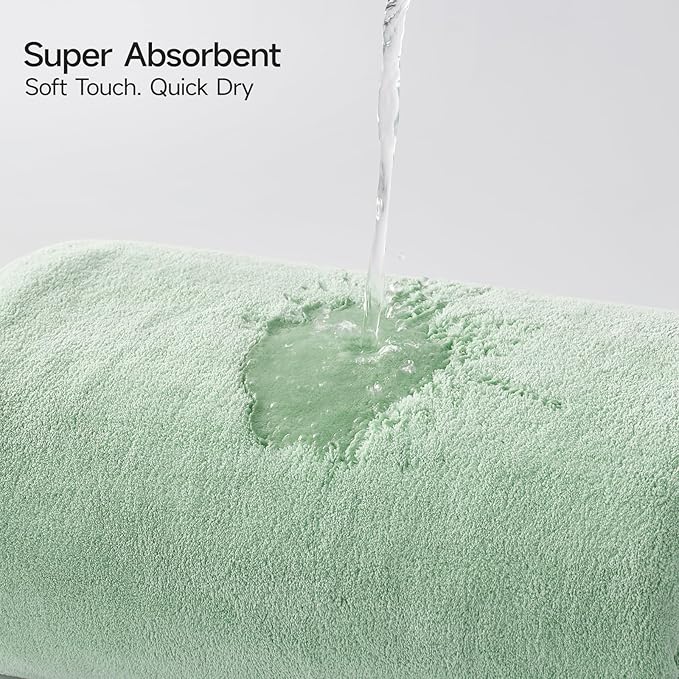 REDKISS Ultra Soft Bath Towel Set of 6 - Oversized Bath Sheets (70 x35 in), 670GSM Highly Absorbent, Quick Dry Green Towel Sets for Bathroom, Spa, Hotel, Gym