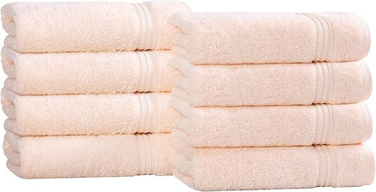 Superior Egyptian Cotton 8-Piece Hand Towel Set, Towel Basics For Quick Dry, Absorbent Small Towels, Facial, Spa, Kitchen, Bathroom Essentials, Apartment, Guest Bath, Soft, Washcloth, Peach