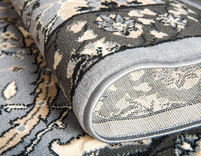 Unique Loom Espahan Collection Area Rug - Cape Cod (6' 1" x 9' Rectangle, Dark Gray/ Black)