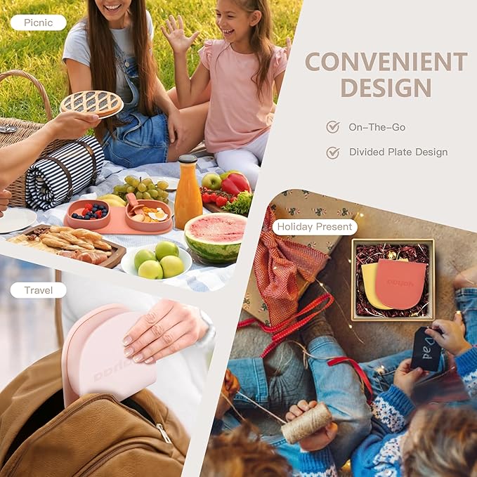 Silicone Foldable Novelty Dinner Plates,Baby Plates Travel Essential with Forks and Spoons,Microwave & Dishwasher Safe,Watermelon