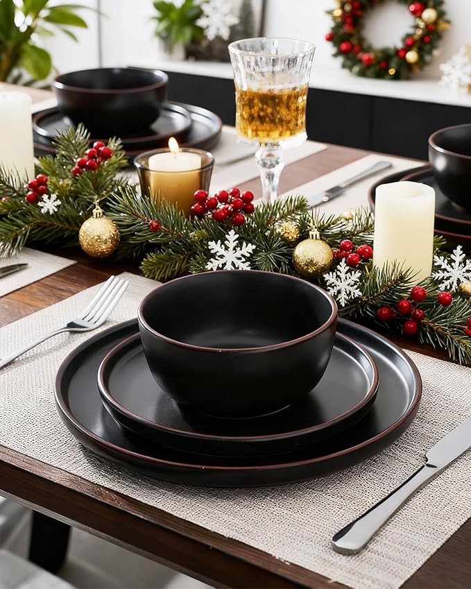 Famiware Mercury Plates and Bowls Sets, 12 Pieces Stoneware Dinnerware Sets, Dishes Set for 4, Microwave and Dishwasher Safe, Multi-color