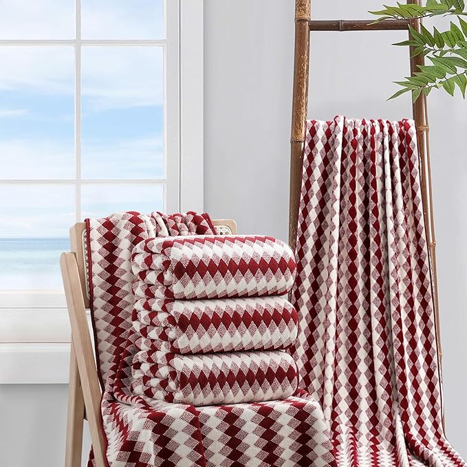 4 Piece Bath Towel Set Oversized Bath Sheet 35"x70" Bathroom Towel Extra Large Towel Set Soft Highly Absorbent & Quick Dry Premium Bath Sheet for Bathroom 600GSM Shower Towel Spa Gym Hotel,Burgundy