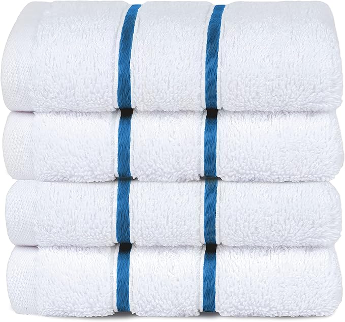 4 Packed White Washcloth Set, 100% Turkish Cotton Washcloths Washrags, Small Hand Face Towels for Bathroom and Kitchen, Navy Blue