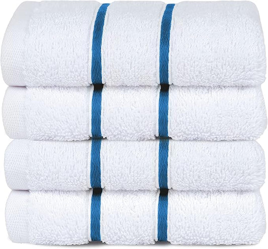 4 Packed White Washcloth Set, 100% Turkish Cotton Washcloths Washrags, Small Hand Face Towels for Bathroom and Kitchen, Navy Blue