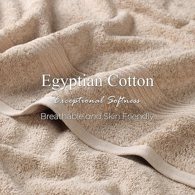 Superior Egyptian Cotton Bath Towel Set, Home Bathroom Towels, Master, Guest Bath, Decor Essentials, Quick Dry, Absorbent, Large Body Towels, Spa, Hotel, Resort, Adult, Kids, Set of 2, Taupe