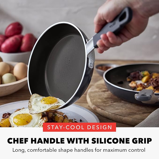 GreenPan x Bobby Flay 2 Piece- 8” and 10” Nonstick Frying Pan Skillet Set, PFAS-Free Diamond Ceramic, Induction Suitable, Stay-Cool Silicone Handle, Easy Clean Dishwasher & Oven Safe, Black