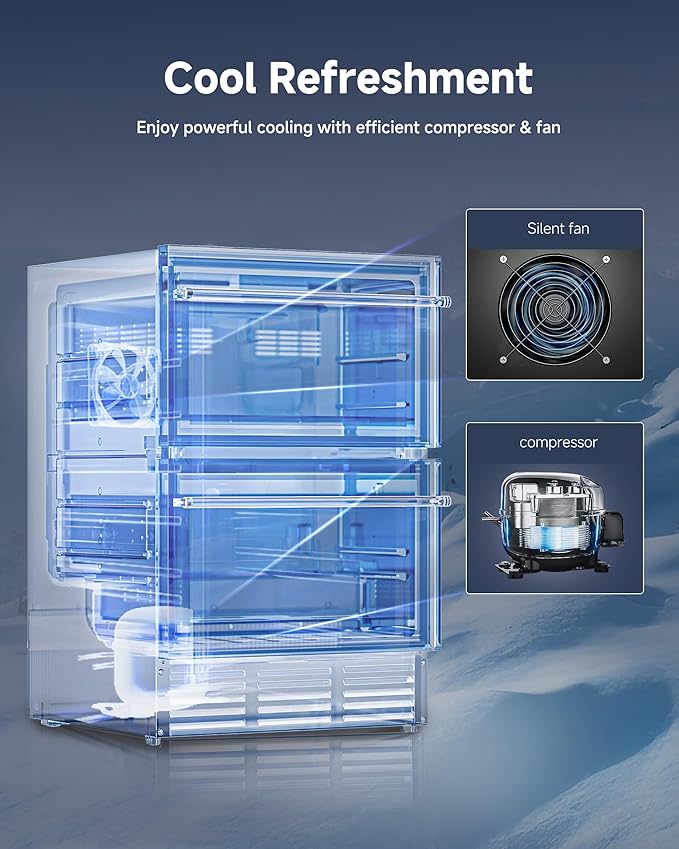 24 Inch Under Counter Fridge, Outdoor Refrigerator with Dual Drawers, Stainless Steel Door, Fast Cooling, Low Noise, Grid Organizers, Drawer Fridge for Home, Outdoor & Commercial (Black)