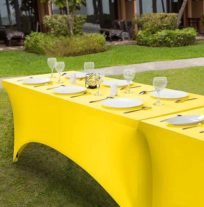 Utopia Kitchen 6FT Spandex Tablecloth [1 Pack, Yellow] 200 GSM Stretch, Fitted, Washable and Wrinkle Resistant Table Cloth Rectangle Cover for Trade Shows, Wedding, Parties [72Lx30Wx30H Inch]
