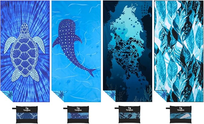 4 Pack Microfiber Lightweight Thin Beach Towel Sand Free Quick Dry Super Absorbent Large Towels for Swimming Pool Yoga Gym Travel Vacation Beach Accessories Essentials for Adults