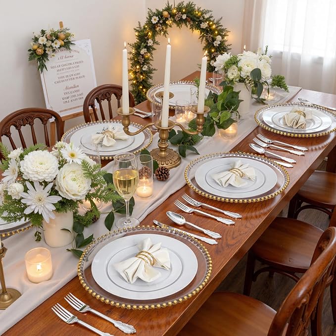 WDF 360 Pieces Silver Plastic Silverware- Disposable Flatware - Heavyweight Plastic Cutlery- Includes 120 Forks, 120 Spoons, 120 Knives for Christmas