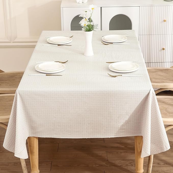 Walrus Heavy Duty Vinyl Tablecloth with Flannel Backing Waterproof Oil-Proof Plastic Table Cloth Stain-Resistant Wipeable Rectangle or Square Table Cover for Indoor and Outdoor (Weaving, 60X84 Inch)