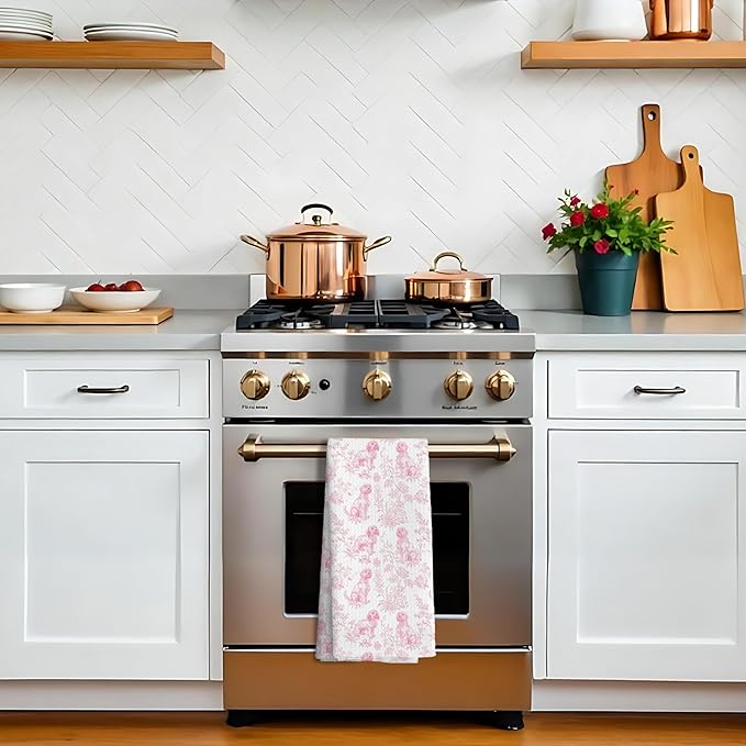 Shih Tzu Dog Gifts for Pink Chinoiserie Floral Decor Kitchen Towels，Pink Shih Tzu Dog Grandmillennial Decorative Dish Tea Towels for Kitchen Bathroom,16x24 Inch