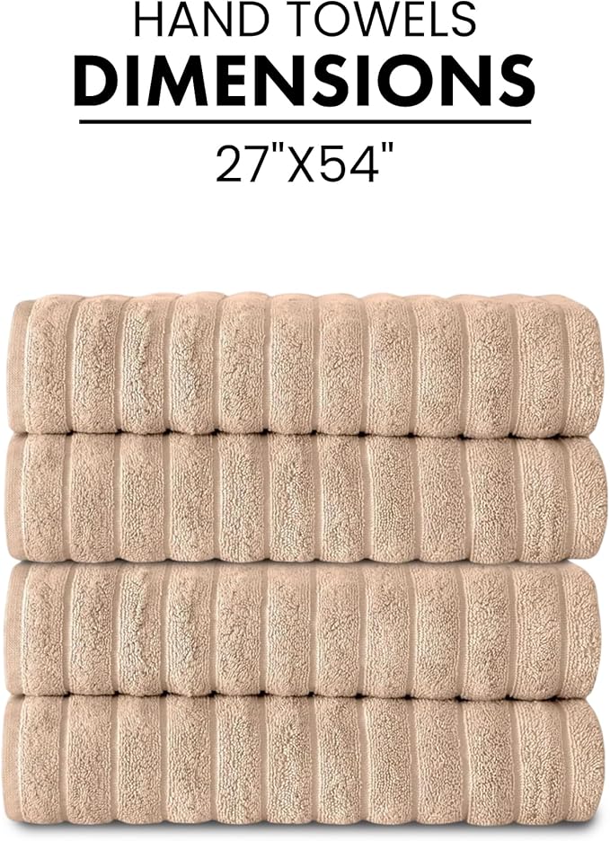 Classic Turkish Towels CTT Premium 4 Pack Bath Towels Set, Made with 100% Turkish Cotton, Spa & Hotel, Quick Drying Towels, Absorbent & Comfy | 27"x54" (Almond Beige)