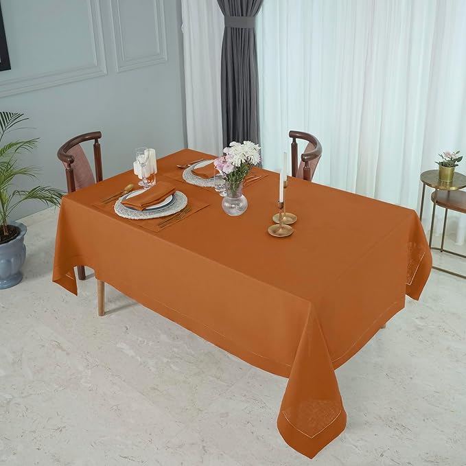 D'Moksha Homes Rust Linen Tablecloth for Rectangle Tables 60 x 90 Inch - 100% Pure Linen Rust Table Cloth - Classic Hemstitch, Machine Washable Tablecloth for Winter, Christmas, Holiday, New Year