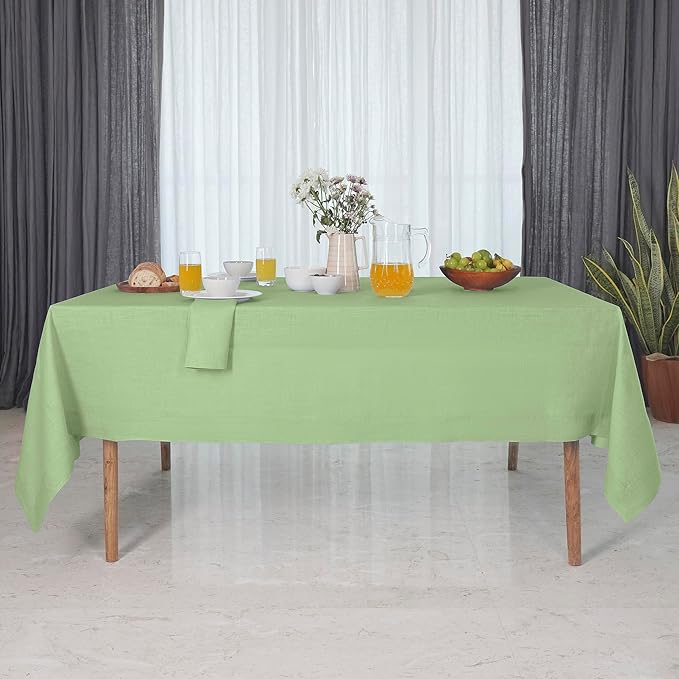 D'Moksha Homes Linen Tablecloth 60 x 120 Inch - 100% Pure Linen Sage Green Table Cloth for Rectangle Tables - Machine Washable Cloth Tablecloth for Winter, Holiday, New Year