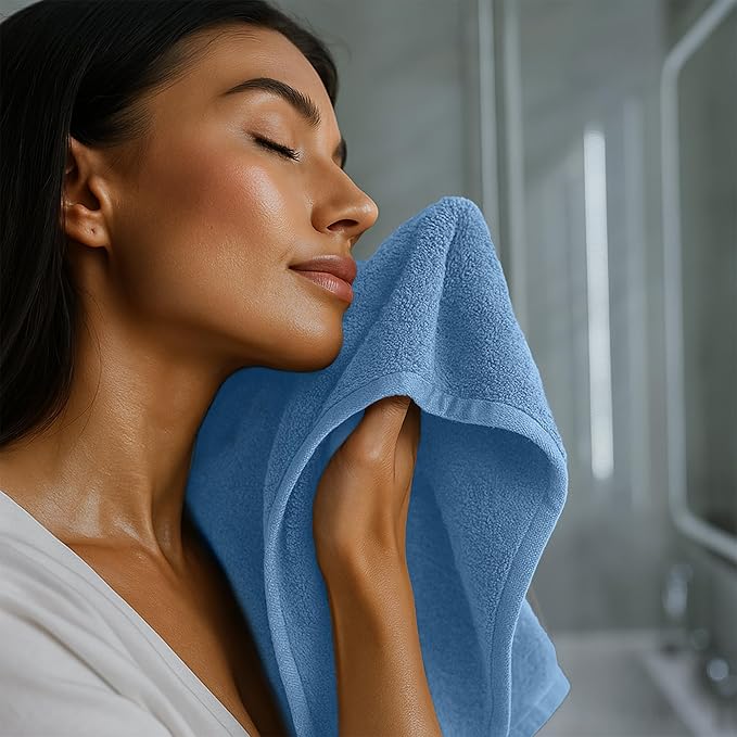 RIVERSIDE 12 Pack Washcloths - 12x12 Inches, 400 GSM, 100% Ring-Spun Cotton - Soft, Absorbent & Durable Face and Body Towels - for Bathroom, Spa, Gym, Makeup Removal & Everyday Use - Medium Blue