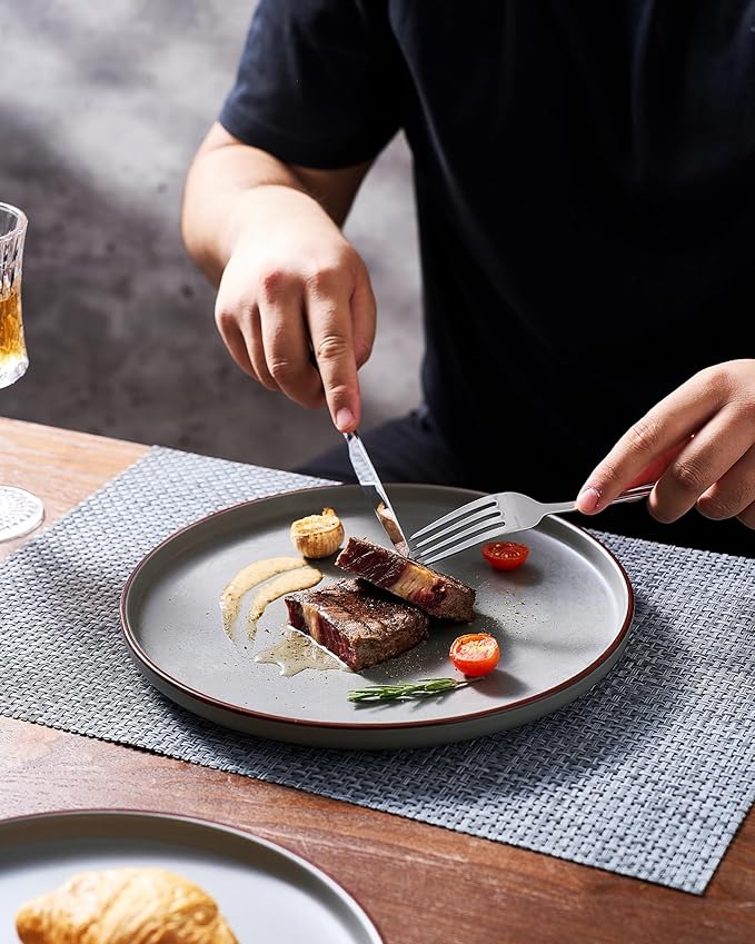 Famiware Mercury 24 Pieces Dinnerware Sets, Plates and Bowls Sets for 8, Microwave and Dishwasher Safe Dish Set, Dark Grey